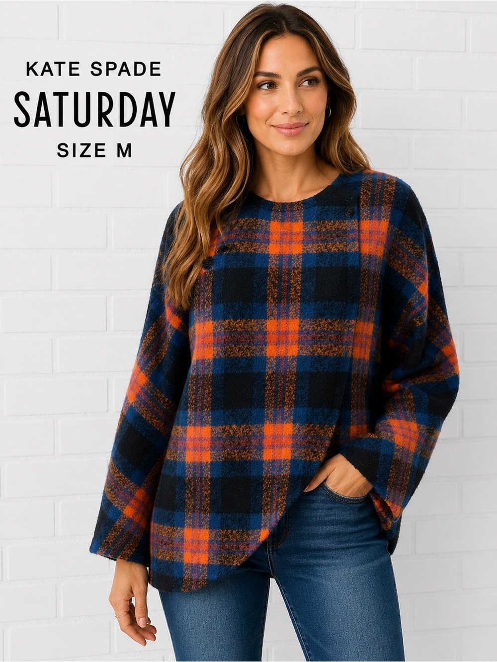 Kate Spade Saturday Plaid Wool Blend Sweater Jacket Top Size M